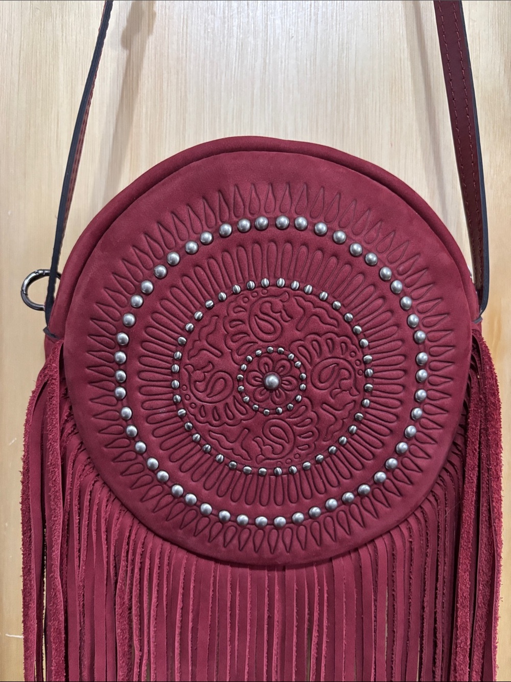 Patricia Nash Suede Fringe Round studded Bag - Picture 2 of 6